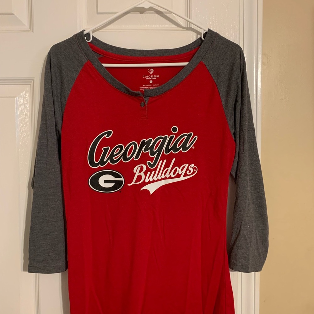 Georgia Bulldogs Women’s Sz Large Raglan Shirt - Red and Gray